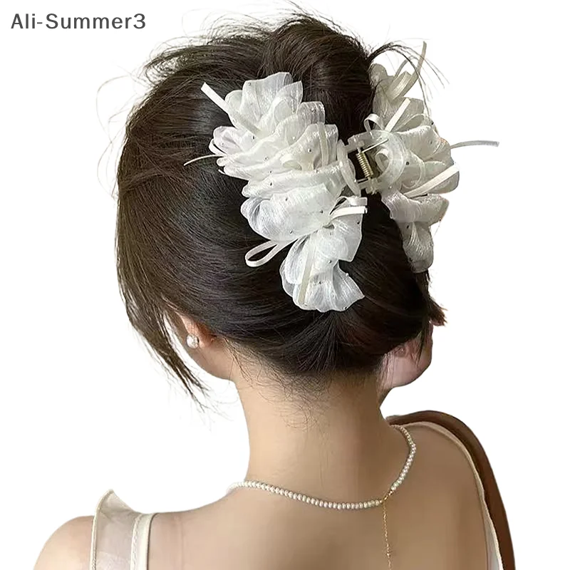 أنيقة الانجراف الشيفون سحابة الشعر مخلب للنساء الفتيات مزاجه ذيل حصان كليب أغطية الرأس الملحقات #5