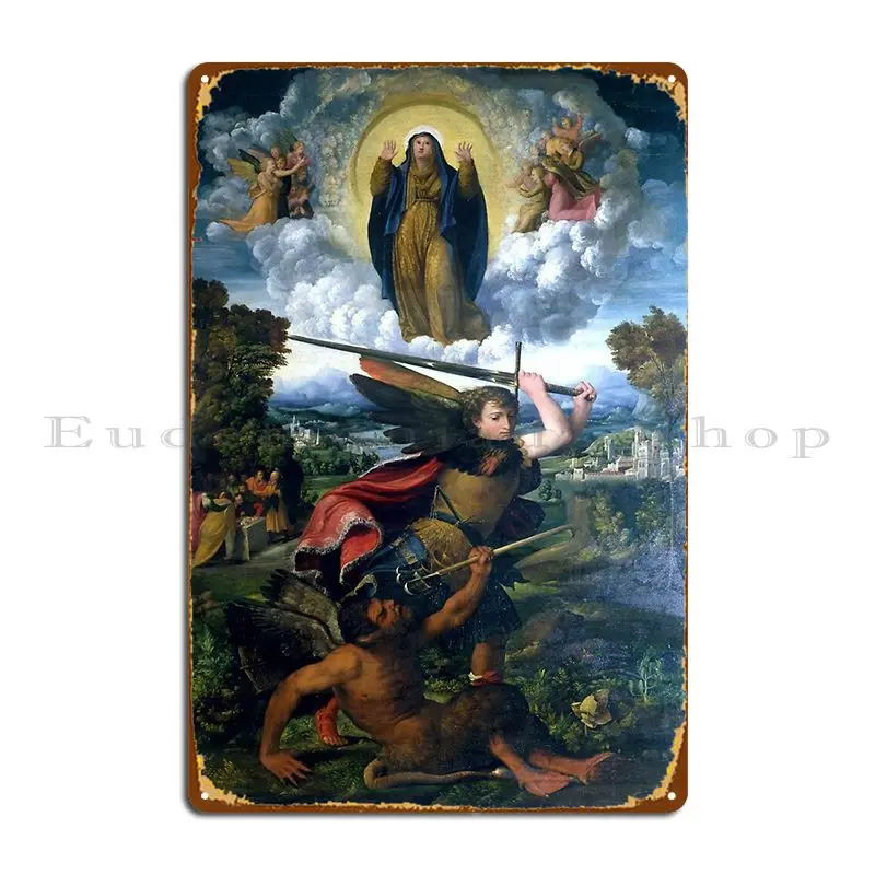 Immaculate Conception And Saint Michael The Archangel Metal Plaque Poster Cave Wall Mural Designing Designing Tin Sign Poster