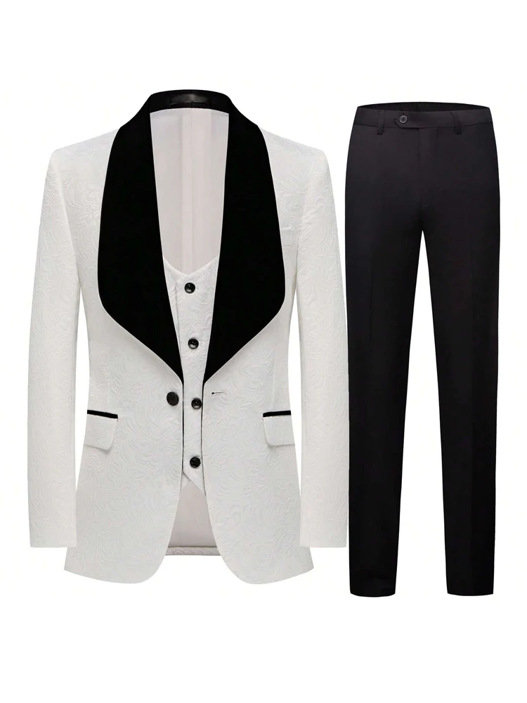 طقم بدلة جاكار رفيعة مكون من ثلاث قطع للرجال، بما في ذلك سترة وسترة وبنطلون بنمط بيزلي، مناسبة لـ ba