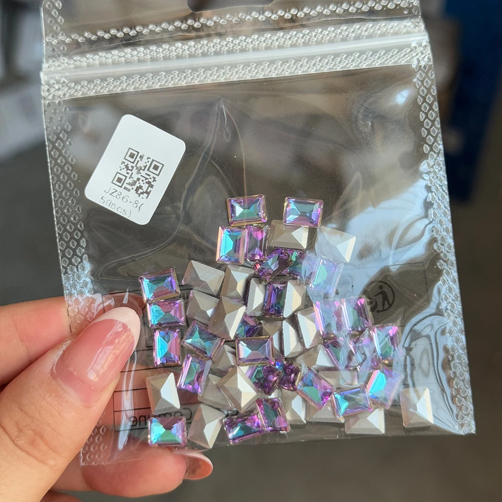 50 ชิ้น 3D สีฟ้าก้อนน้ําตาลเล็บ Charms เงา K9 Zircon สแควร์เล็บ Rhinestone 6*8 มิลลิเมตรแก้วคริสตัลเล็บเพชรตกแต่ง