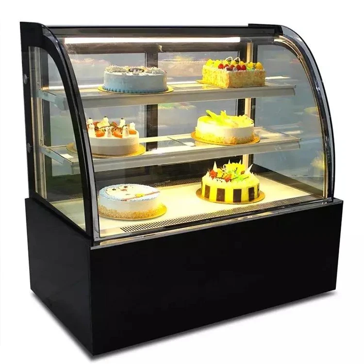

Commercial Customized Curved Glass Cooler Bakery Cake Display Showcase Refrigerator