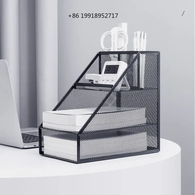 Desk Organizer with File Holder Storage Box Desktop Holder Rangement Bureau for Stationery Metal Mesh Desktop Organizer