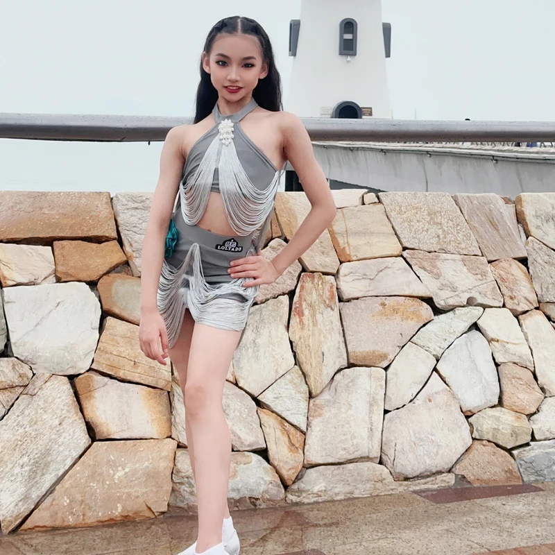 

Children's latin dance dress high-end performance practice set children's Latin dance competition girls' practice outfit