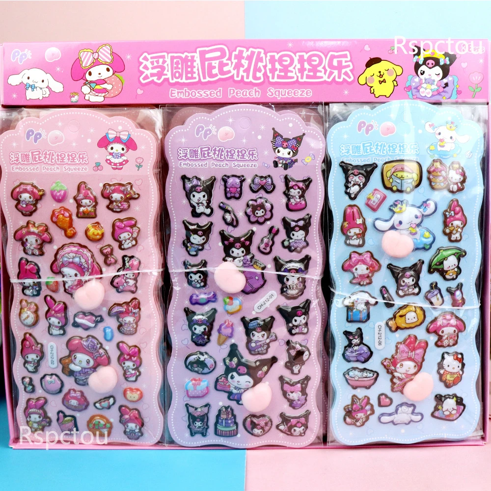 6pcs Sanrio Butt Relief Stickers Leuke My Melody Kuromi Cinnamoroll Decoratie Sticker Kawaii Stress Puffy Decals Levert