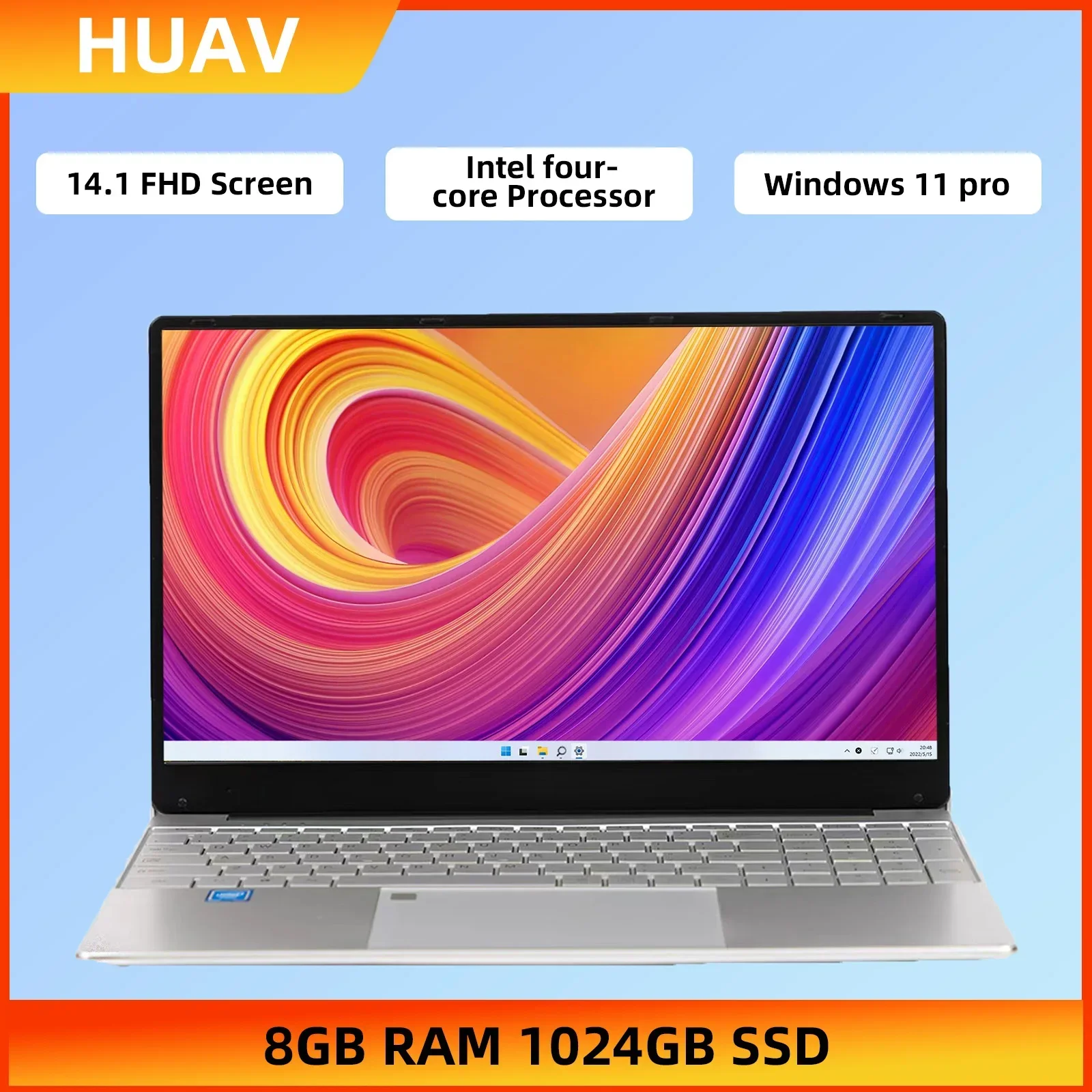 

HUAV 2024 Notebook 14.1 FHD Screen Intel Celeron J4105 8GB RAM 1024GB SSD Windows 11 Student Laptops WiFi Bluetooth