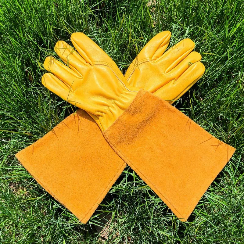 Gants de jardinage en cuir à manches longues, gantelet respirant, gantelet floral, degré de perforation, taille de rose