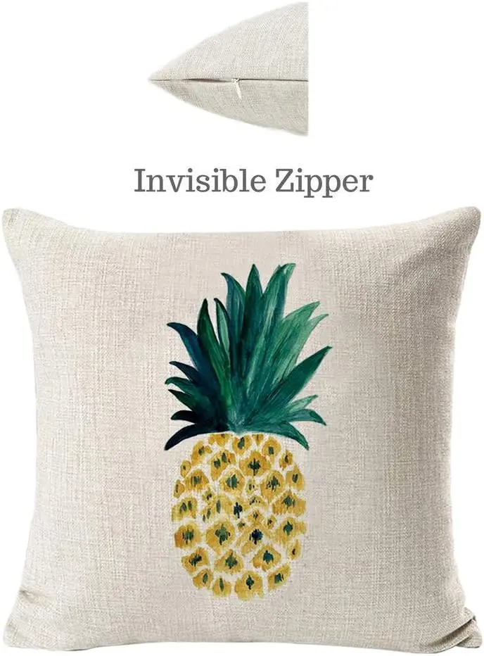 Vibrant Tropical Pineapple Print Pillow Covers Set 4PCS Polyester Throw Cushion Case for Home Decor Living Room Summer Beach Bed