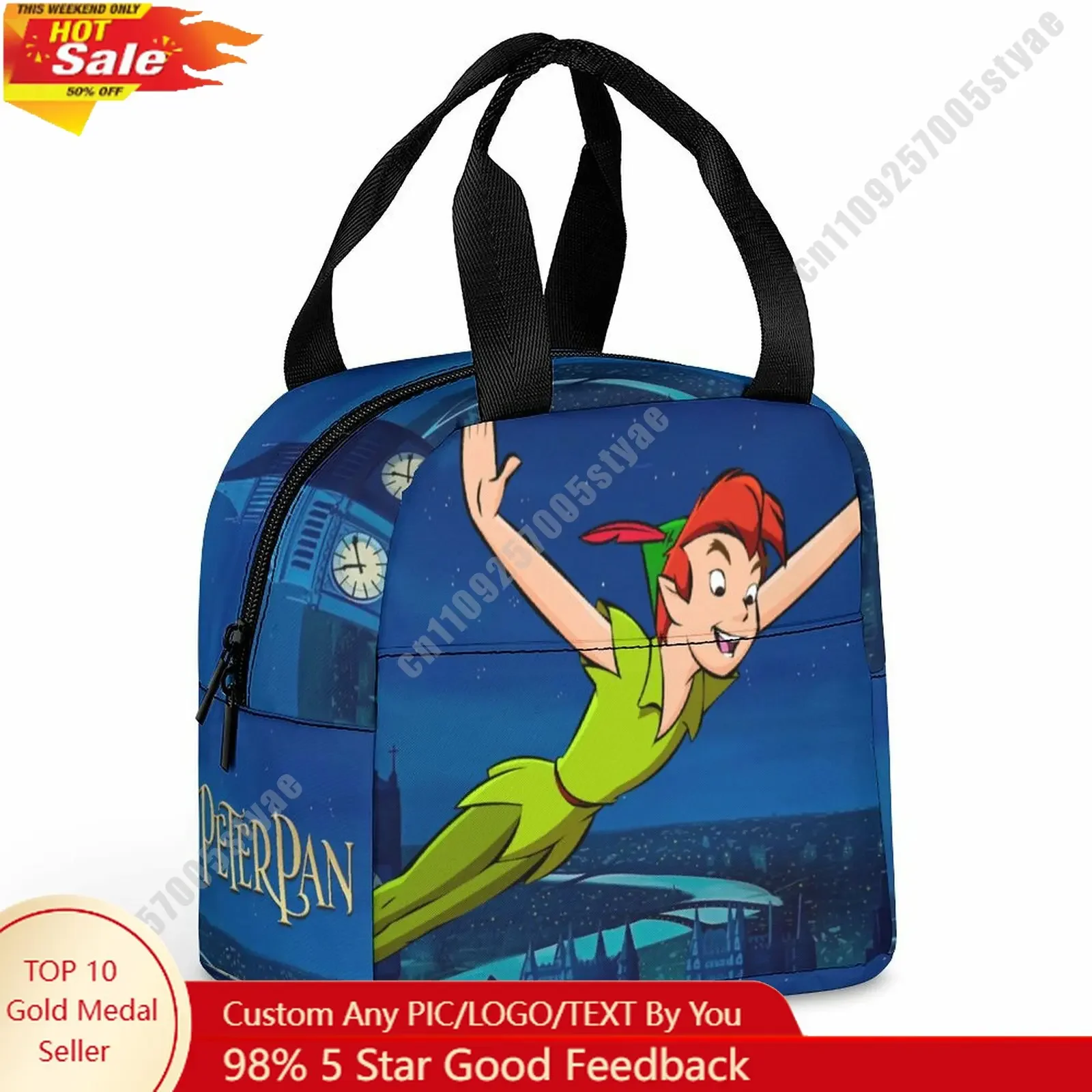 

Peter Pan Lunch Bag Disney Animal Patterns Bento Bag DIY Custom Text Photo Logo Portable Aluminum Foil Food Bag