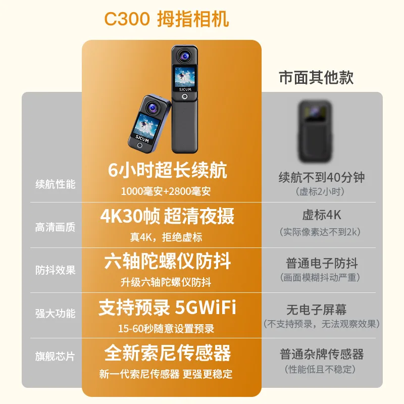 SJCAM handheld sports camera C300 long endurance cycling recorder 360 panoramic 4K camera