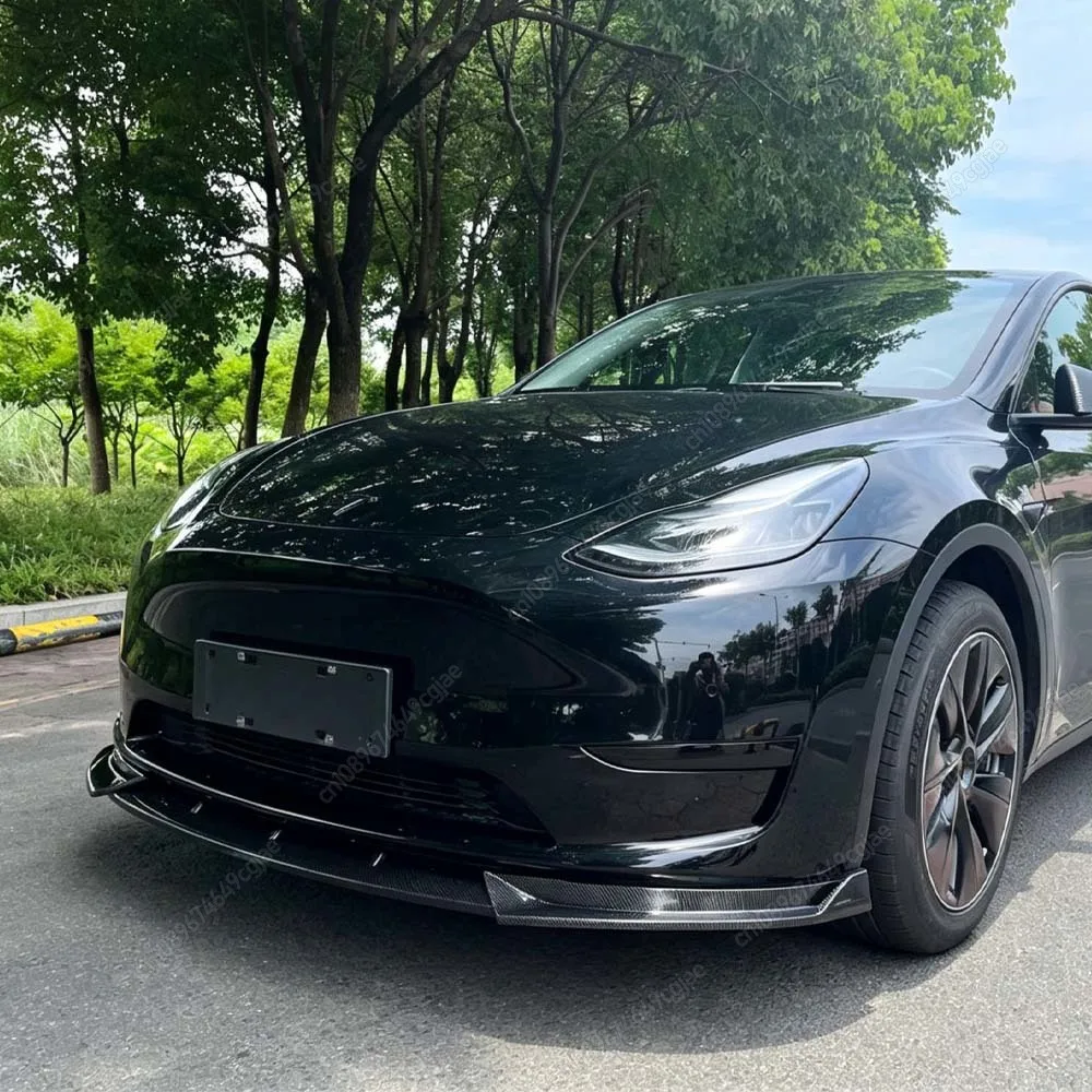 Car 3PCS Front Bumper Lip Deflector Splitter Chin Diffuser Spoiler Accessories Black For Tesla Model Y 2020-2024 Body Kit Tuning