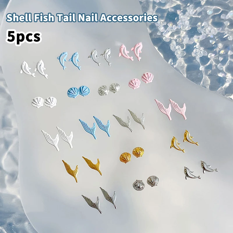 

5 Pcs Shell Fishtail Alloy Nail Charms Ocean Style Nail Drill Nail Art Decoration Diy Nails For Women Nail Art Designs