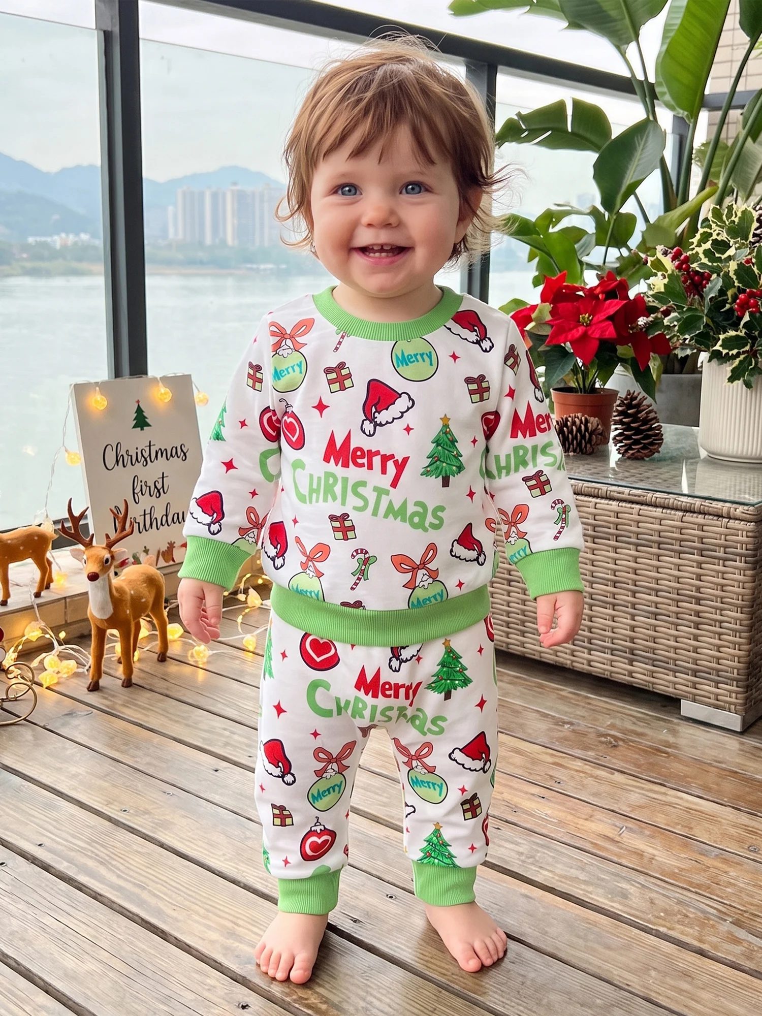 Print Christmas Outfit Print Christmas Outfit Pants 2 Pcs Sleeve Outfit Print Long Toddler Premium  Print