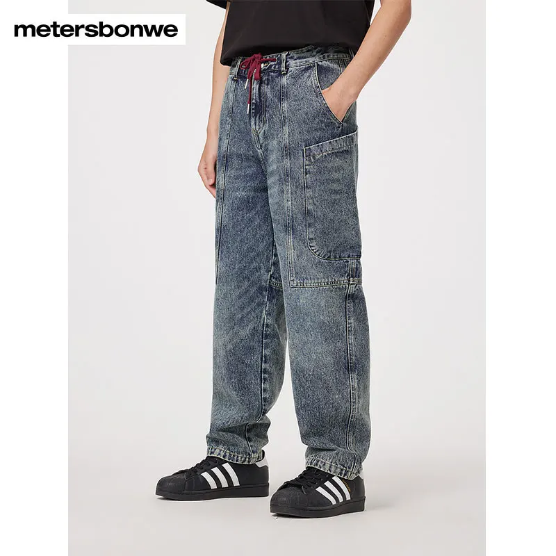 Metersbonwe-Men's 100%Cotton Waist Drawstring Mom Jean Loose Fitting Small Leg Pants Classic Retro Trendy And Cool Spring