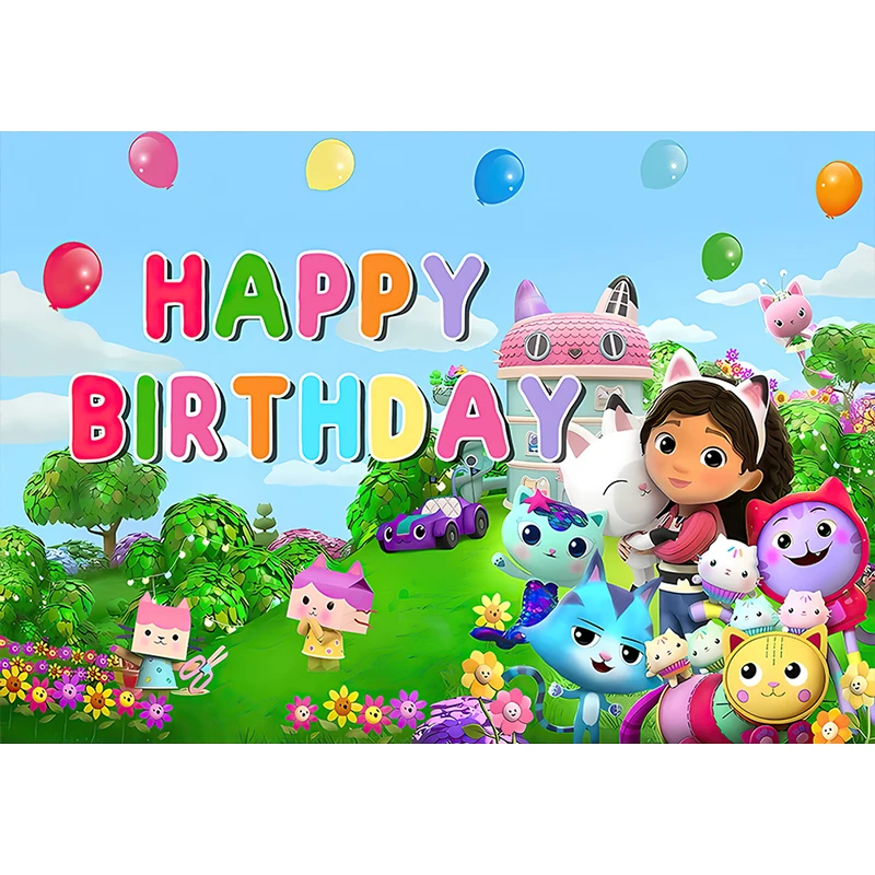 Cartoon Gabby Dollhouse Themen-Hintergrund Mädchen Geburtstagsparty Deko Baby-Shower-Zubehör Rosa Katze Foto-Banner Fotografie-Requisiten
