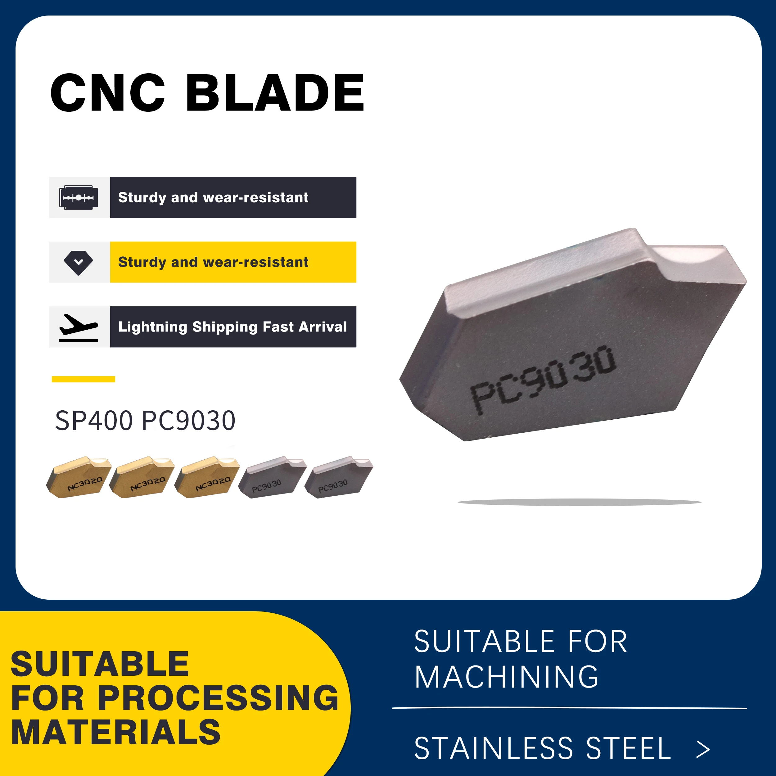Ferramenta de Torno Cnc Lâminas de Ranhuramento Sp200 Sp300 Sp400 Nc3020 Nc3030 Pc9030 Ferramentas de Torno de Carboneto Ferramentas de Corte e Giro Entalhado com 10 Peças