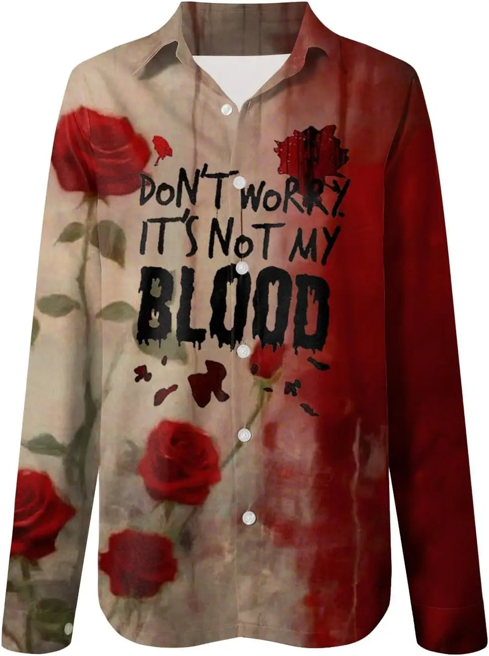 بلوزة الهالوين Kostüm Damen Bluse أنيقة بحاشية Langarmshirt Blutspritzer Muster Blusen mit