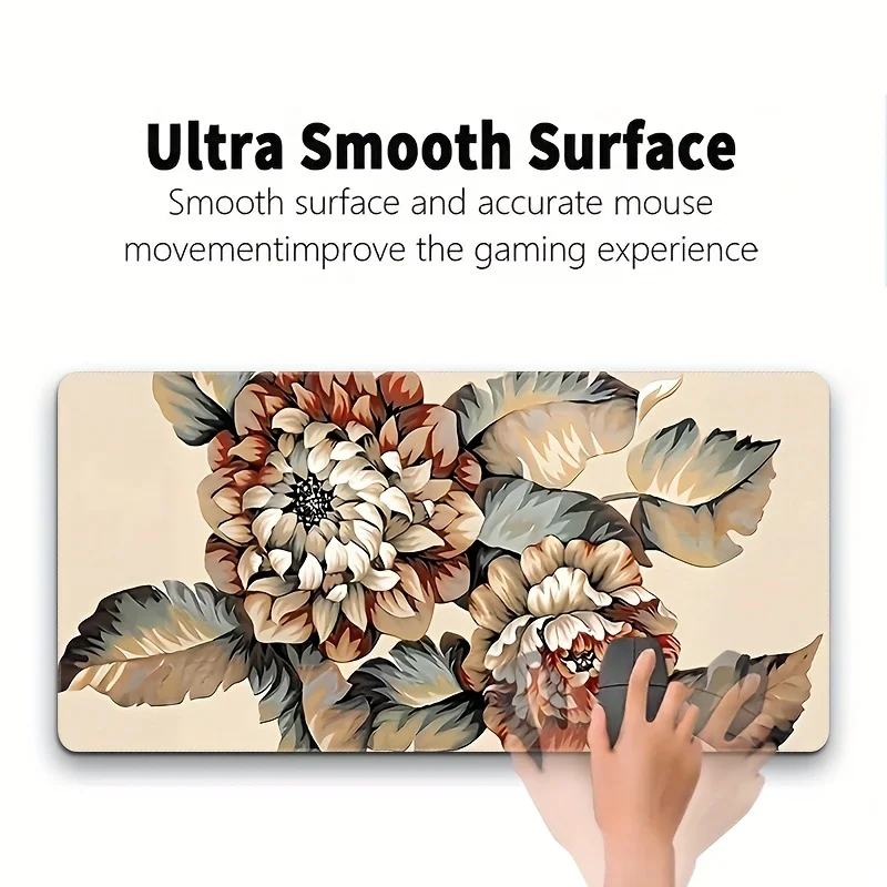 حصيرة مكتب كبيرة جدًا ذات طابع زهور، وسادة ماوس مطاطية متينة مضادة للانزلاق، خياطة حافة دقيقة، زهرة ملونة عالية الوضوح
