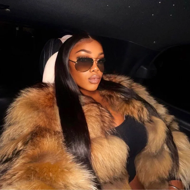 Plus Size Tops Brown Fur Maomaokong Women's Outerwear Natural Raccoon Real Fur Coat Winter Jacket Female Clothing 4XL