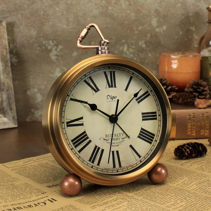 Retro Alarm Clock European Silent Alarm Clocks Bronze Color Roman Watch Creative Desk Table Watches Metal Home Bedroom Decor