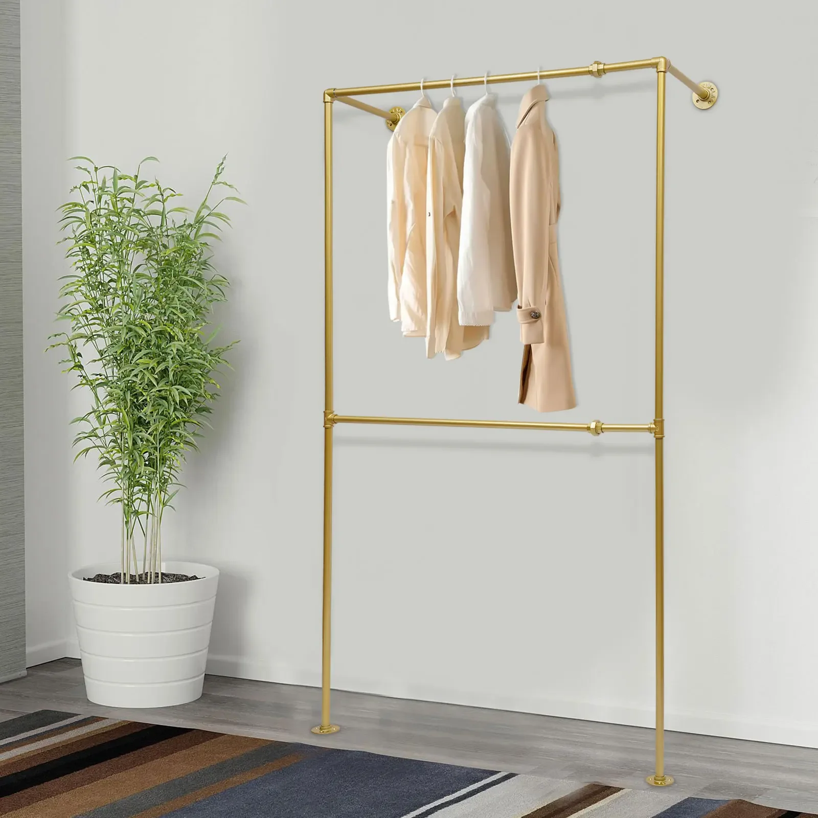 

Modern Freestanding Clothes Drying Rack, Carbon Steel Garment Organizer, Laundry Display Rack W/ 50lbs Weight Capacity Per Bar