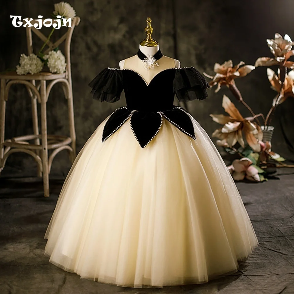 Baby Girl Formal Embellished Princess Dress Off Shoulder Toddler Teens Child Vestido Wedding Party Birthday Baby Clothes 3-14Y