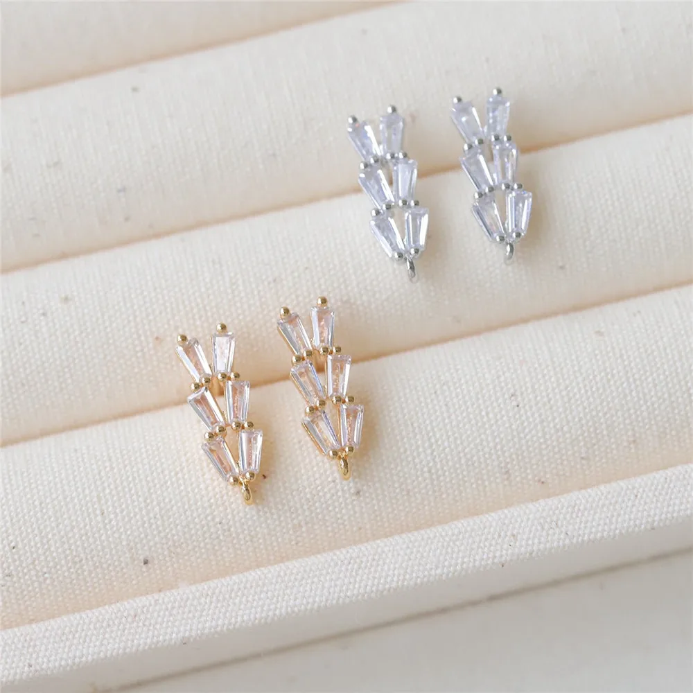 Copper-plated Real Gold Wheat Ears Zircon Silver Needle Stud Earrings Integrated Ear Clips DIY Handmade Charm Accessories