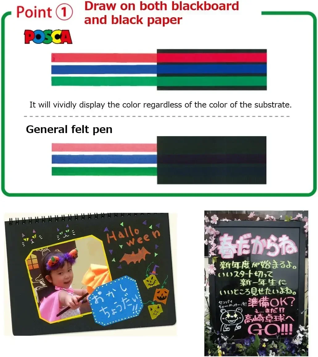 Uni Posca Set 7/8/16 Farben Acrylfarbenstifte PC1M PC3M PC5M Reversible Stiftspitzen mit feiner Spitze für Kunstbedarf Stoffmarker – Detail 4