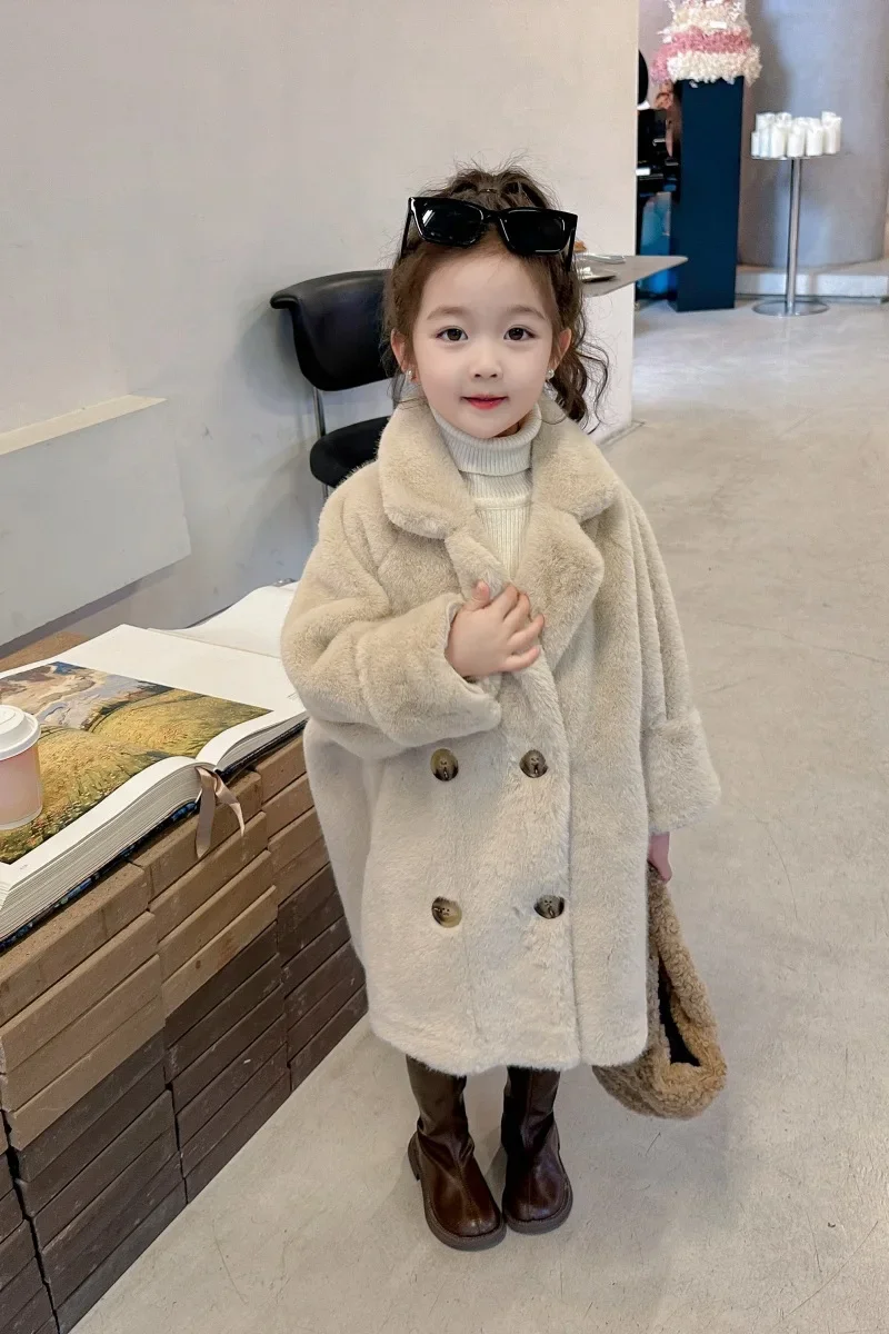 Children Fur Coat Girls Mink Fur Medium Length Coat Children Autumn and Winter Thick Warm Fur Coat Fashiono and Warm