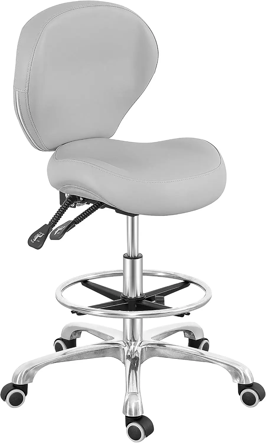 Grace & Grace Rolling Drafting Chair Height Adjustable Stool with Backrest and Footrest for Computer,Studio,Workshop,Classroom,