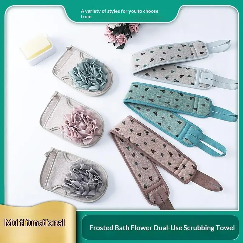 Double Sided Exfoliating Bath Glove With Built In Loofah Puff Deep Cleansing For Daily Shower Use