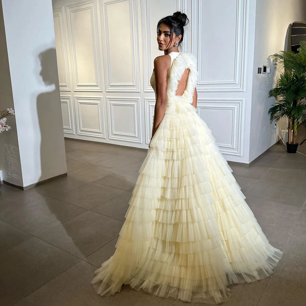 Abito da festa da ballo in rete con volant unici Abiti da sera a sirena in raso con scollo a O carino Abiti da spettacolo per celebrità senza maniche lunghi fino al pavimento