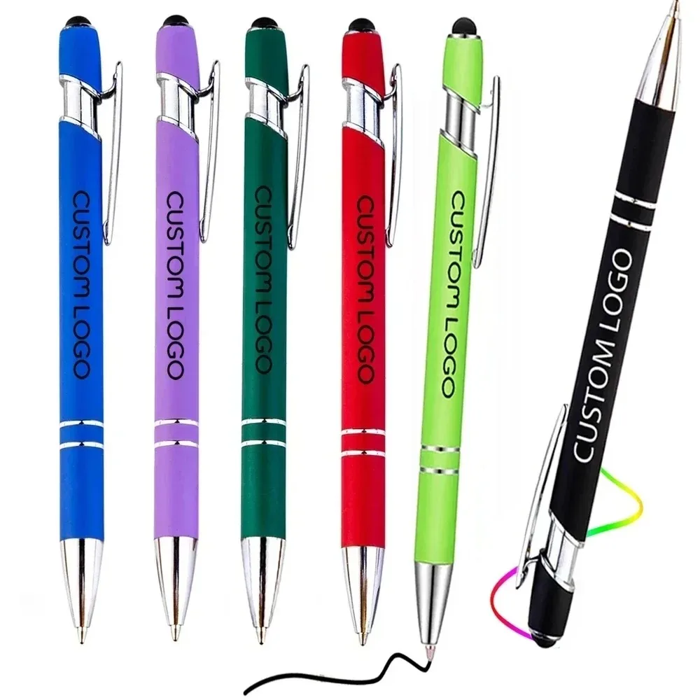 Metal Business Caneta Esferográfica, Logotipo Personalizado, Desenho Touch Screen Stylus Pen, Material de Escritório Escolar, Gravado Grátis Nome Texto, 50 Pcs