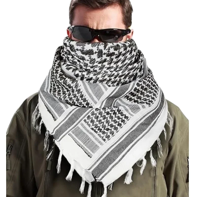 

110*110cm Men's Women's Cotton Desert Scarf Arab Shemagh Wrap Neck Gaiter with Fringe for Outdoor