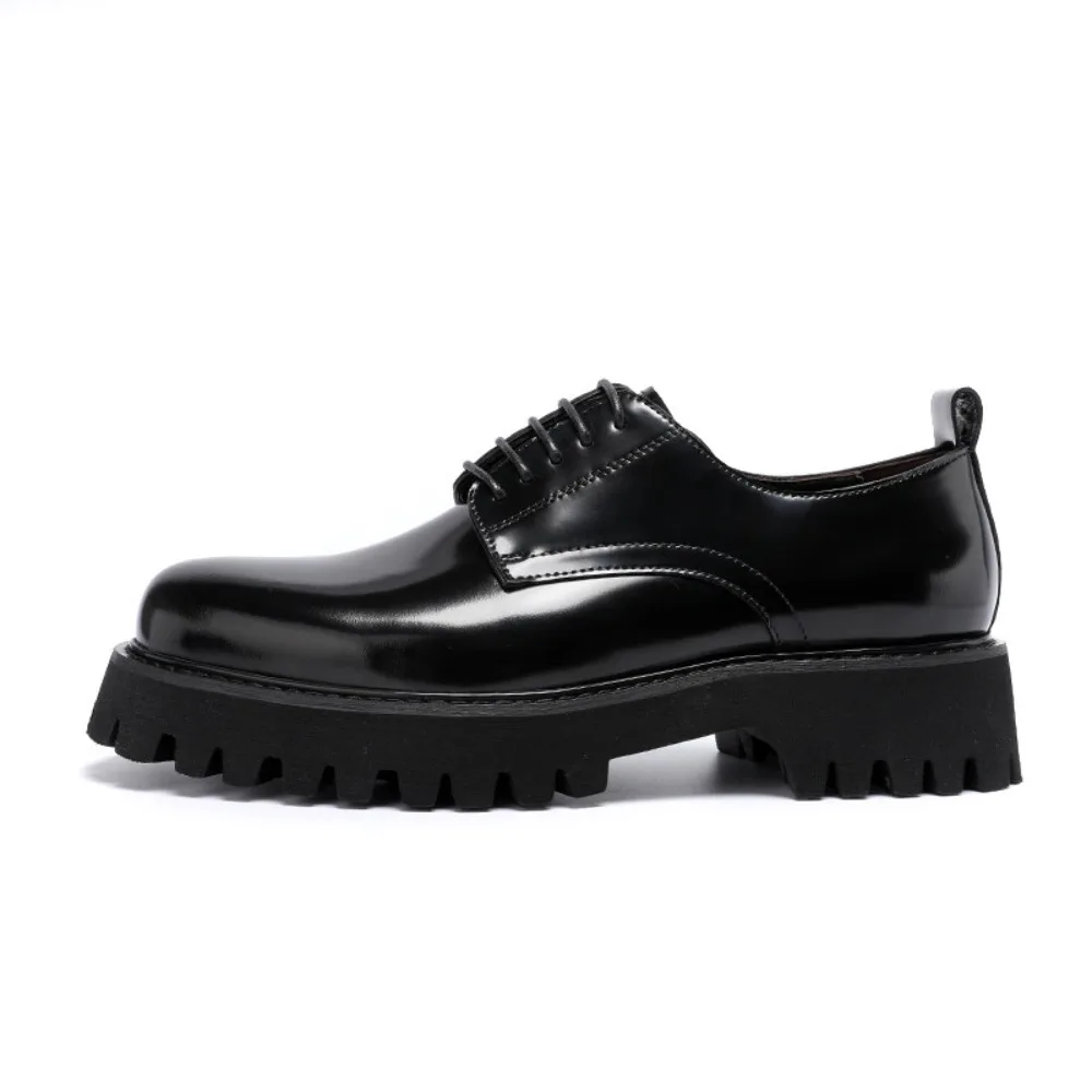 Men's British Style Formal Leather Shoes Genuine Leather Shiny Plain Toe Derby Shoes Wedding Groom Shoes for Summer