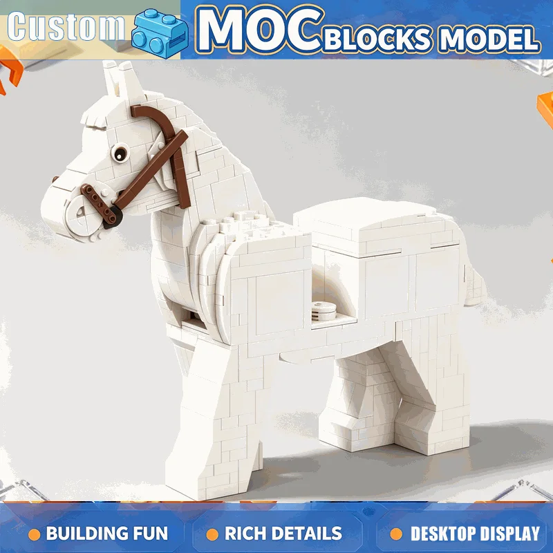 1209PCS White Horse Figure Build Blocks DIY Assembly Animal Model Farm Scene Creative Construction Decoration Collection Gift