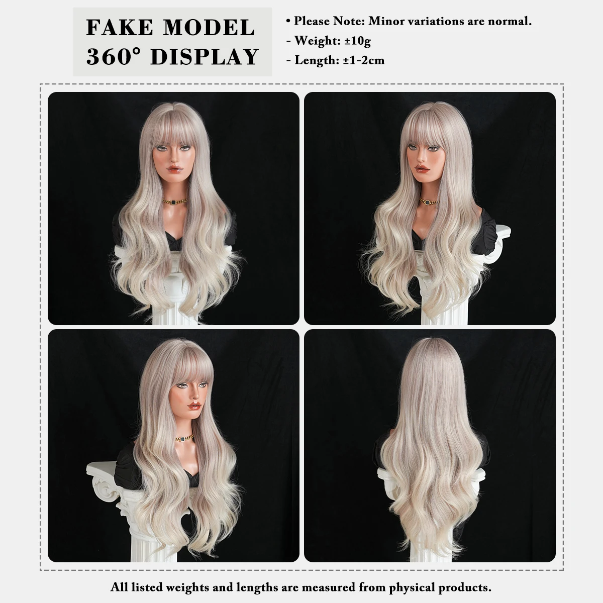 7JHH WIGS Long Body Wave White Blonde Wig for Women Modest Fashion Synthetic Layered Wear and Go Champagne Wigs with Neat Bangs - view 5