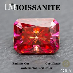 Moissanite Stone Radiant Cut Watermelon Red Color Charms Gemstone DIY Advanced Jewelry Rings Earrings Making  with Certificate