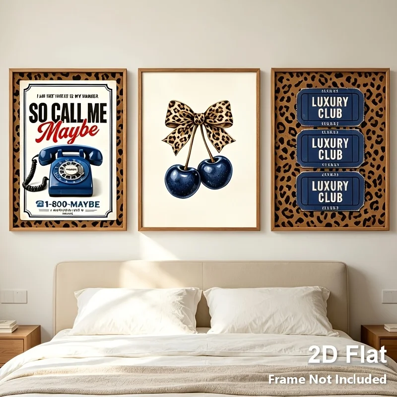 （NoFrame 3PCS)-2D Flat, 2D Flat, Posters And Prints 3pcs Trendy Leopard Print Wall Art Set, Retro 