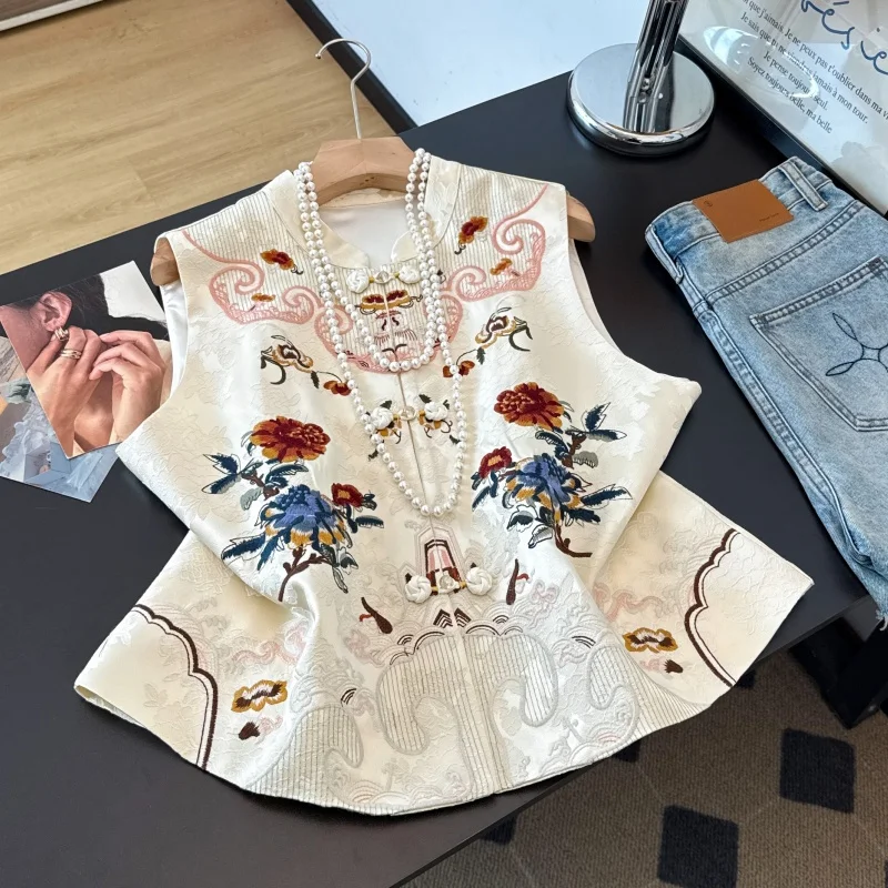 New Chinese Style Heavy Embroidery Reshaped Tang Suit Jacket Stand Collar Button up Top Women's Fashion Autumn Wear