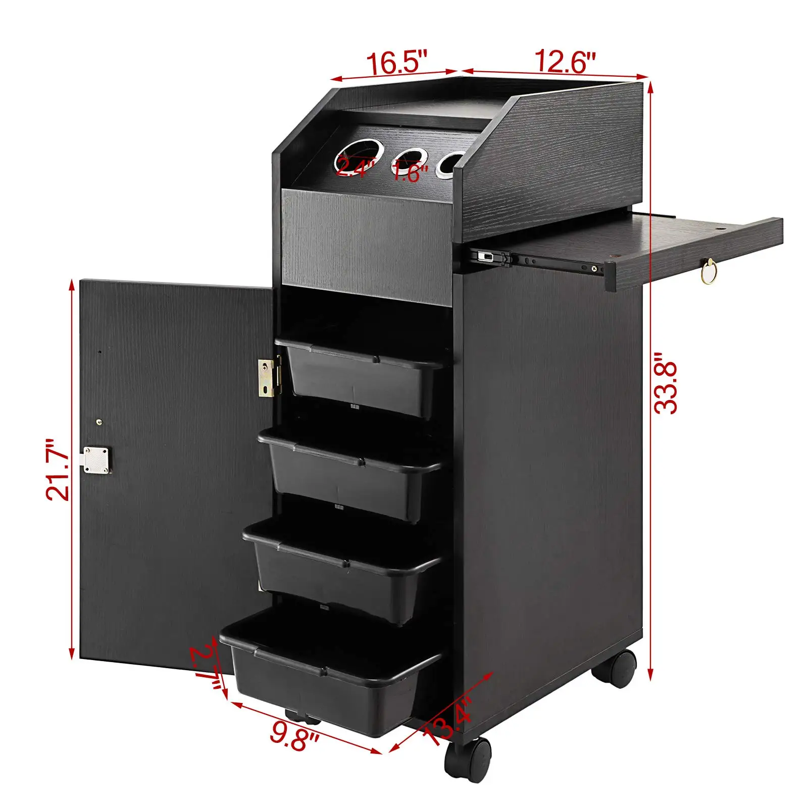 Salon SPA Beauty Hairdressing Cart Storage Trolley with 4 Drawers Rolling Wheels Lockable 2 Keys w/Hairdryer Holder