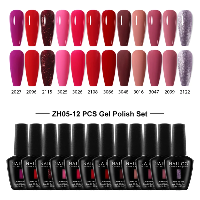 12pcs/Set Nail Gel Polish Gorgeous Color Semi Permanent Gorgeous Full Coverage Soak Off UV LED Nail Art Gel Design Manicure Set