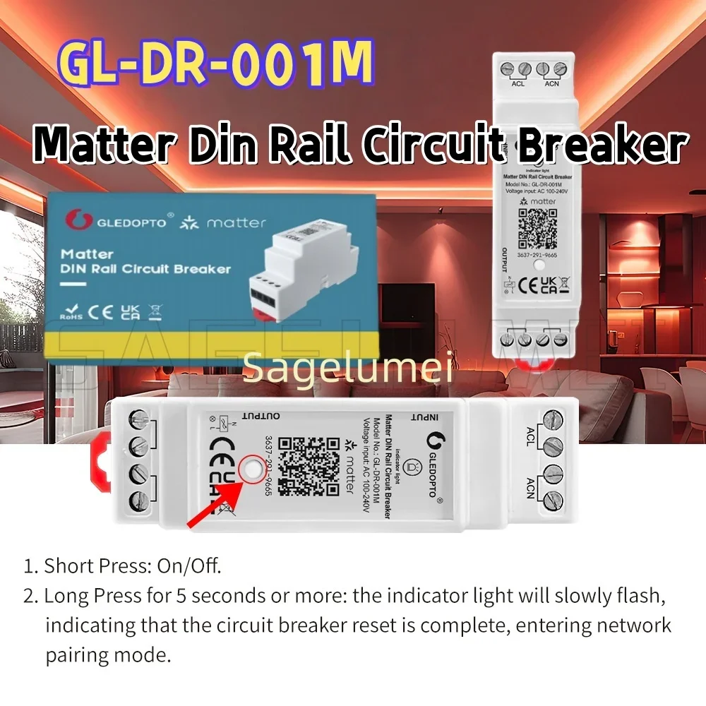 App WiFi Voice Control GLEDOPTO Matter Din Rail Circuit Breaker Relay Switch ON OFF Function Max16A Housekeeping Appliance Smart