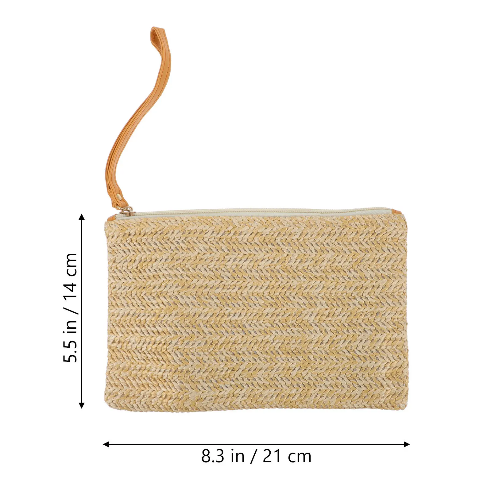 1Pcs Straw Clutch Bag for Women Zipper Closure Handmade Woven Wristlet Handbag Summer Beach Mobile Phone Coin Purse view 5