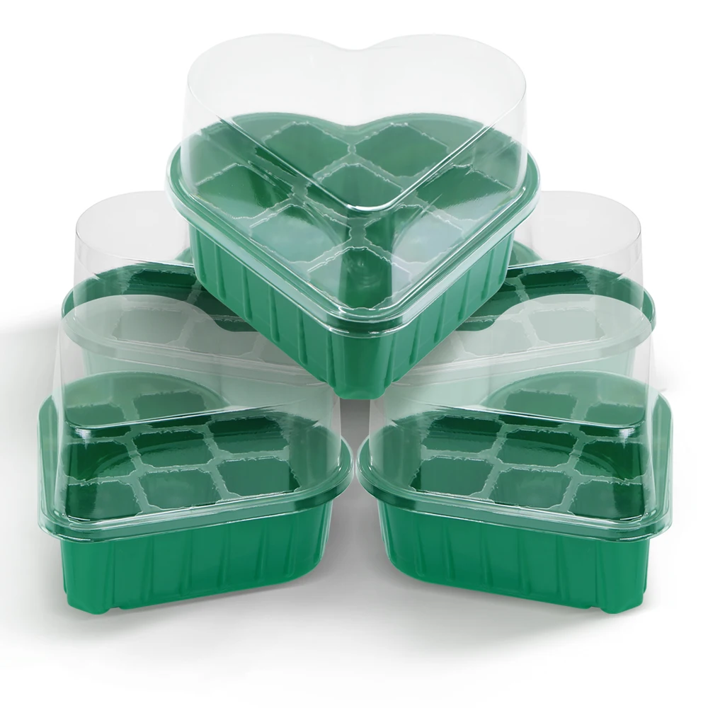 Heart-Shaped Seedling Tray for Home Gardening 8-Hole Eco-Friendly PET Seed Starter with Drainage & Transparent Lid Balcony Use