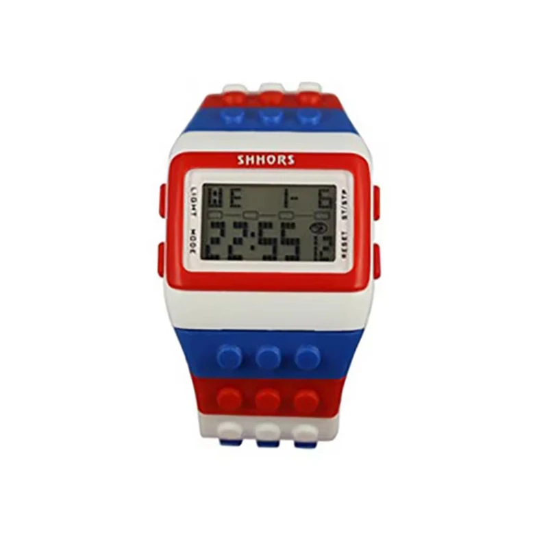 Mannen en vrouwen kijken trendy regenboog bouwstenen studentenpolshorloge multifunctionele LED waterdichte elektronische sporthorloges