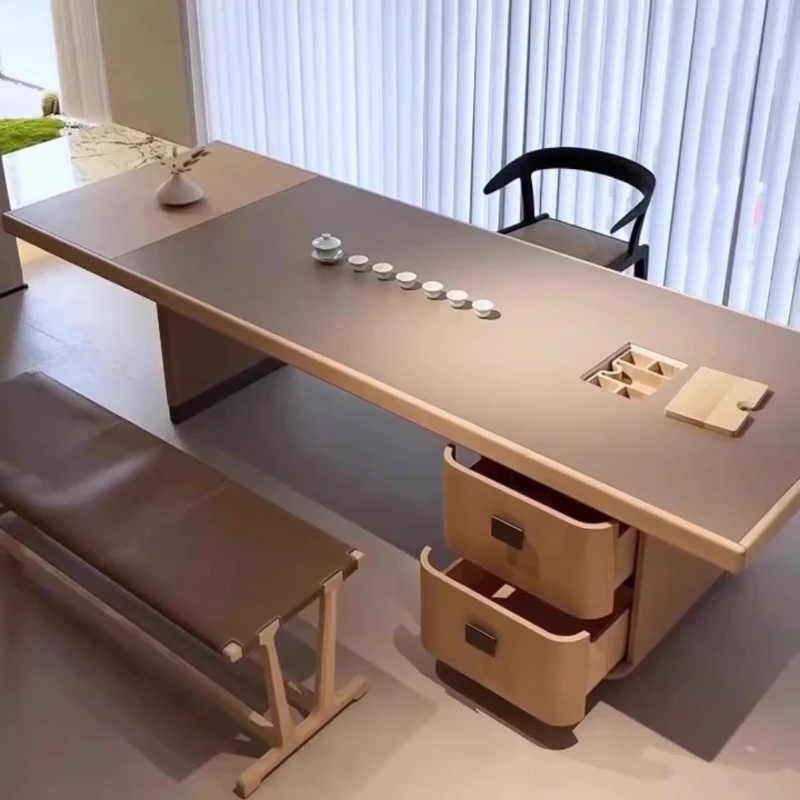 

New Chinese style solid wood tea table Modern minimalist cream style light luxury tea room table Office table