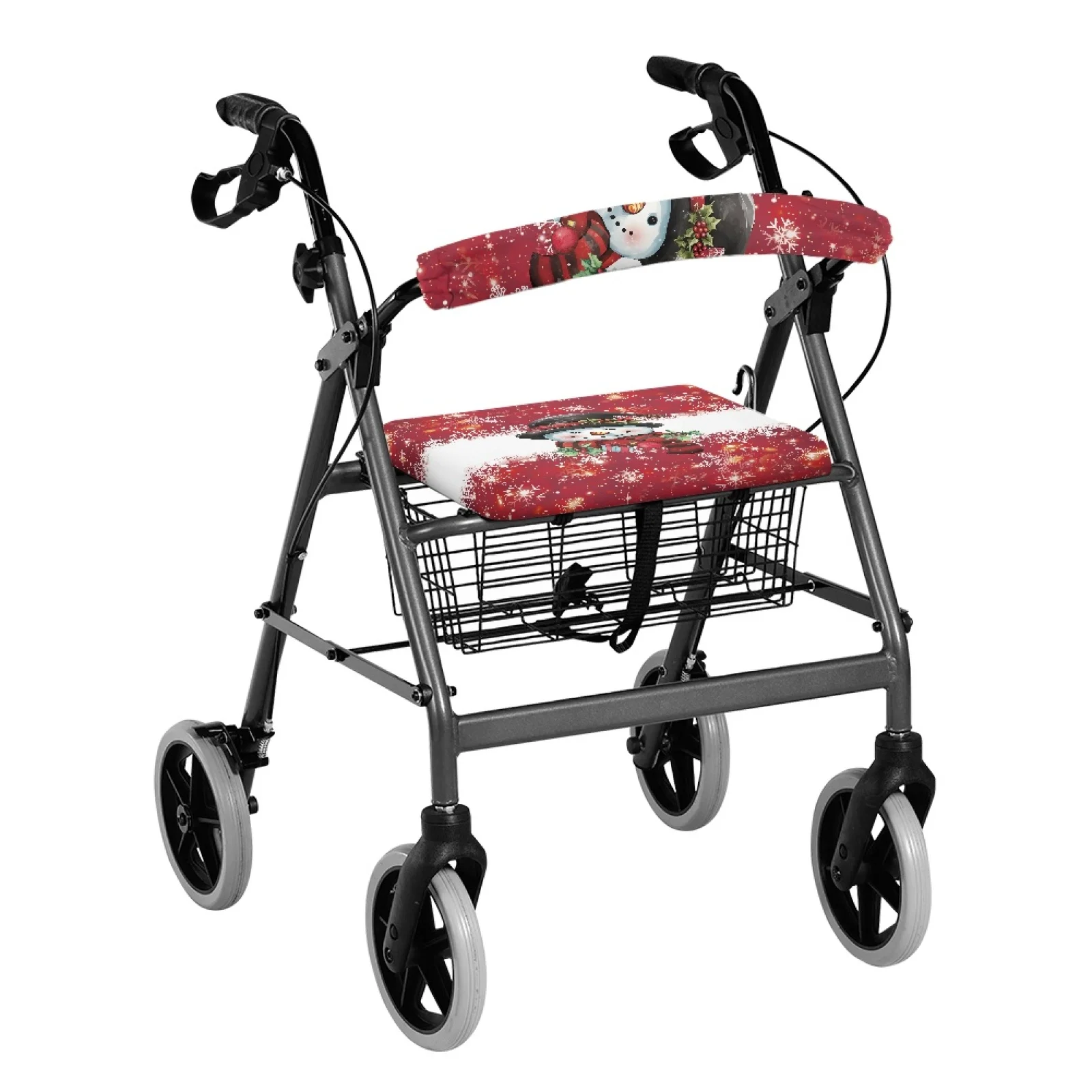 Coloranimal Christmas Snowman Set of 2 Rollator Walker Seat Back Cover Underseat Accessory Seat & Backrest Cover Set for Senior