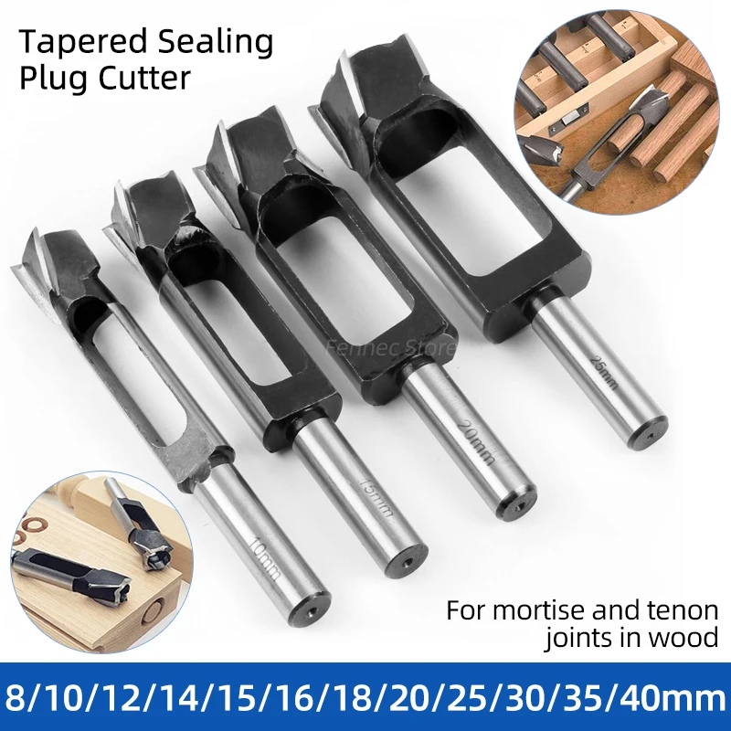 

8-40mm Wood Plug Hole Cutter Tenon Dowel and Plug Drill Cork Woodworking Drilling Tools Tapered Sealing Plug Cutter Shank