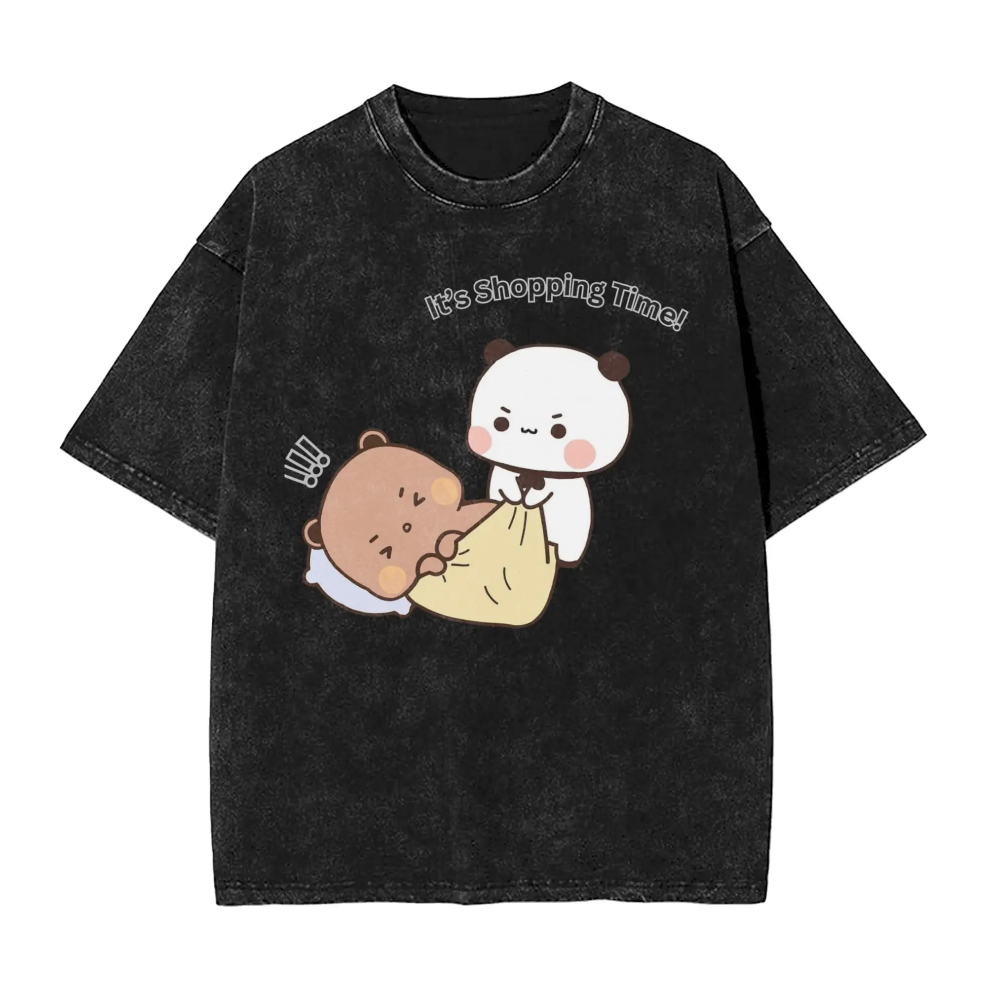 Es la hora de compras Lazy DuDu Brownie Bear, camisetas para hombre, camiseta Retro lavada, camiseta de manga corta con cuello redondo, ropa estampada de algodón