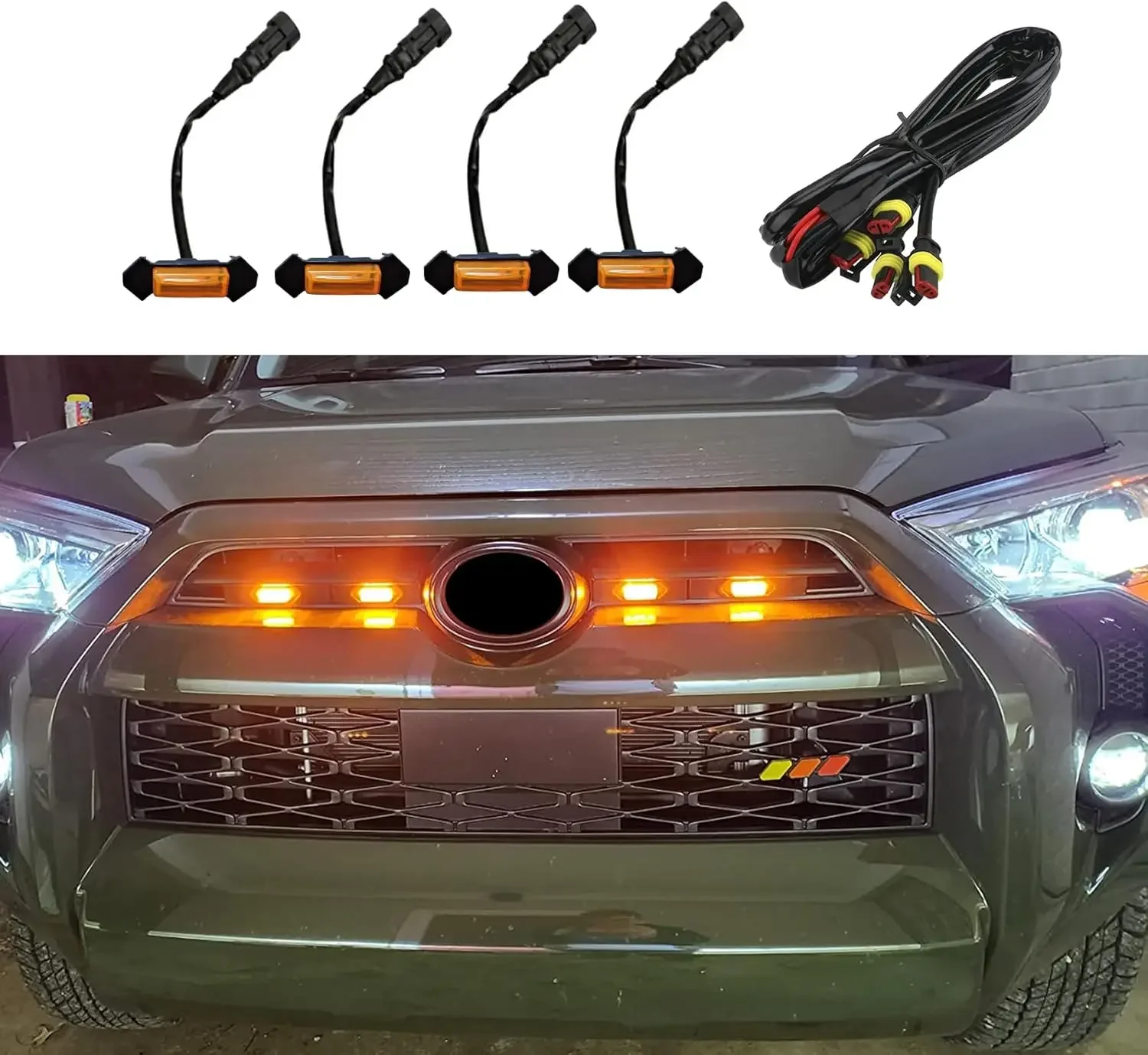 

4PCS Amber LED Grille Lights for 2016-2019 Tacoma TRD PRO, Waterproof & Easy Install